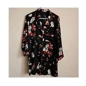 Zara floral behance print long sleeve shirt mini dress size m euc